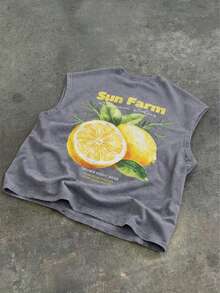 SUMWON Débardeur ajusté pour hommes avec imprimé graphique vintage de citron, de ferme ensoleillée et de fruits tropicaux. T-shirt sans manches d'été - Gris - Voir 1