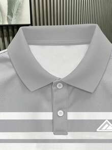 Manfinity Dauomo Camisa polo casual de manga corta con estampado geométrico de rayas para hombres - Multicolor - Ver 4