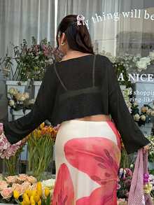 GalTyme 大码女式黑色透视不对称肩部上衣 - 黑色 - 查看 3