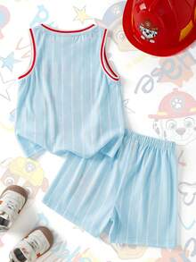 SHEIN | PAW Patrol Young Boy Letter & Cartoon Print Round Neck T-Shirt And Shorts Casual Daily Outfit - Multicolor - View 3