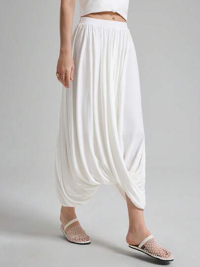 Ontre 2026 Summer New White Elastic Waist Versatile Floral Midi Dress, Suitable For Urban Commute, Vacation, Beach, Music Festival, Spring/Summer Casual Outfit For Women