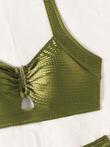 Swim Lushoire Women's Olive Green Bikini Set,U-Neck High Waist 2 Pieces Bathing Suits,Summer Casual Beach Vacation Holiday Swimwear Set - Olive Green - View 6