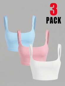 SHEIN EZwear 女士纯色基础款短款吊带背心，时尚百搭 - 彩色 - 查看 6