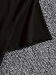 Nueva camiseta de mujer 2026 otoño-invierno, de manga corta con cuello redondo, 100% algodón, holgada, de estilo casual y versátil con estampado moderno, ideal como prenda básica. - Negro - Ver 6