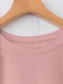 Franclia 女士圆领短袖休闲纯色褶皱荷叶边灯笼袖夏季T恤，优雅女装上衣，优雅时尚女士短袖上衣，夏季女士上衣，优雅女式上衣，最新款女士上衣，女士衬衫，新款T恤，女士休闲上衣，优雅 - 藕粉色 - 查看 3