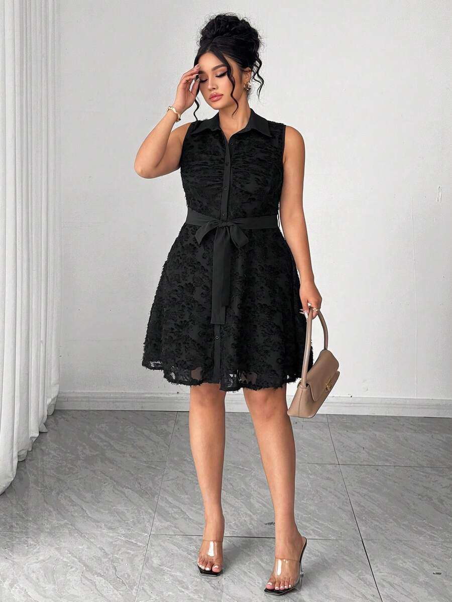 SHEIN Elenzya Elegant Summer Women's Dress Made Of Large-Sized Woven Fabric - Black - View 1