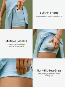 GLOWMODE Ace Every Move Tummy Control 2.0 Quick-Dry Sun Protection Built-In Shorts Non-Slip Grips Tennis Mini Skirt Tennis Golf Pickleball Daily Casual Wear - Baby Blue - View 5