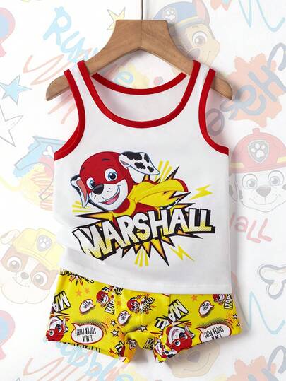 SHEIN | PAW Patrol 男童套装（2件套），白色背心和内裤，可爱联名系列