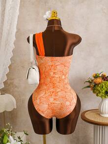 Zestiva Bộ đồ bơi liền thân không dây vai mới về dành cho nữ mùa Xuân/Hè, họa tiết hoa màu cam, phong cách ngọt ngào và ngây thơ cho kỳ nghỉ biển. - trái cam - Xem 4