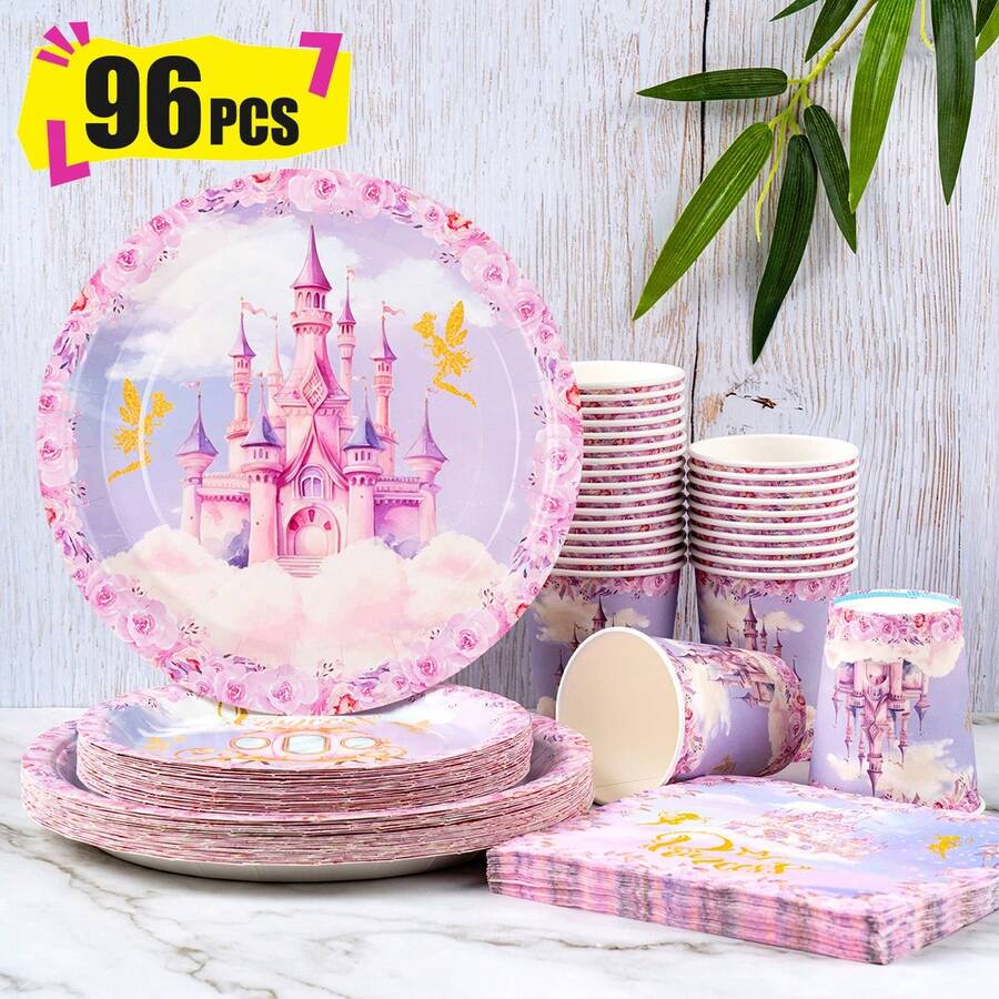 Bộ đồ dùng tiệc dùng một lần hình đuôi nàng tiên cá đính kim sa màu tím, gồm đĩa, khăn ăn và cốc giấy, phục vụ 24 khách. Bộ đồ dùng tiệc bằng giấy dùng một lần này phù hợp cho sinh nhật, đám cưới, tiệc theo chủ đề và dã ngoại gia đình. - Xem 1