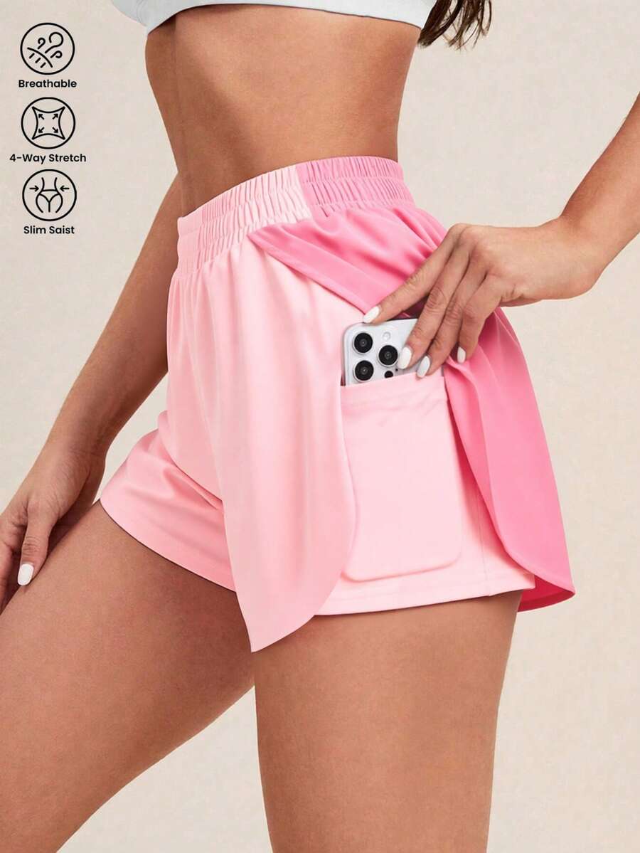 SHEIN Dewbera Quần short nữ dáng rộng, thoải mái, có lớp lót và túi, thiết kế phối màu hồng pastel, phù hợp cho mặc hàng ngày, chạy bộ, yoga, tập gym, tennis, golf, đạp xe. - Hồng - Xem 1