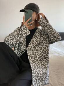 Livesso 女士棉质系带宽松豹纹牛仔外套，适合春夏秋三季穿着。 - 卡其色 - 查看 6