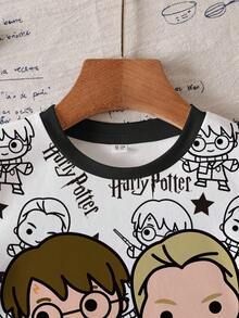 HARRY POTTER X SHEIN Baby Boy Casual Round Neck All-Over Print Short Sleeve Top, Versatile For Daily Wear - White - View 5
