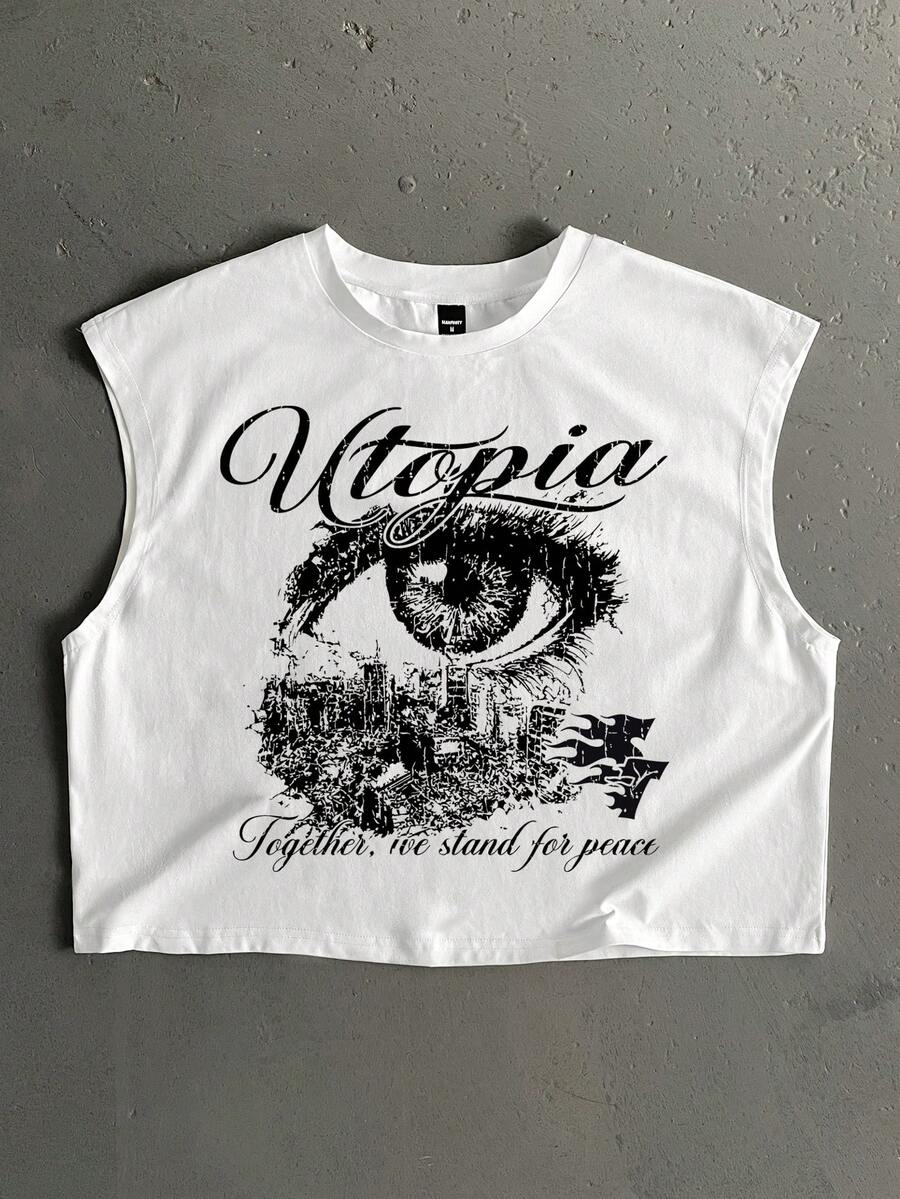 StoneGrade Áo tank top dáng rộng in hình mắt Utopia dành cho nam, size tiêu chuẩn, màu trắng, thích hợp cho các buổi hẹn hò và tụ họp, quà tặng thời trang cho cặp đôi. - trắng - Xem 1