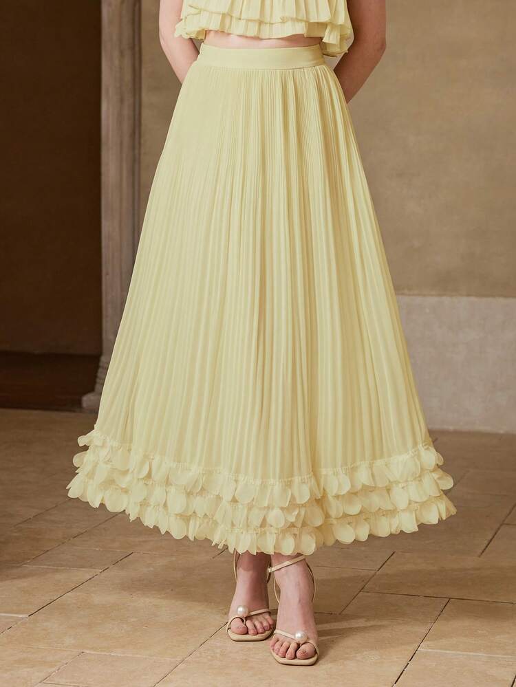 WOMEN'S PLEATED PETAL ROMANTIC DATE SKIRT, SPRING/SUMMER