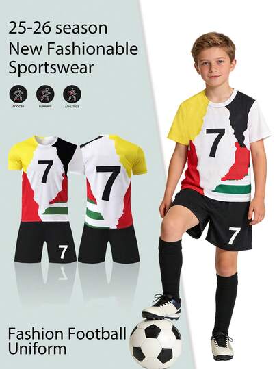 青少年男童特别版儿童足球球衣 #7，明星同款足球服套装，休闲外套，骑行，跑步，返校运动套装，运动比赛服，轻便舒适