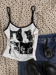 Tween Girls Camisole Tank Top Blind Box 3-In-1, 1 Randomly Selected From 3Pieces, American Vintage Sports Style, Colorblock Navy + Cream + Red, - White - View 5