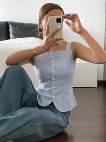 Siren Gaze 女士休闲优雅条纹开衫背心，51%棉，夏季女士穿搭 - 彩色 - 查看 3