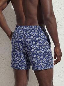 Surfspeed Pantalones cortos de playa casuales con estampado todo sobre y cordón en la cintura para hombre, vacaciones - Azul Marino - Ver 6