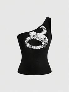 ROMWE Street Life Sexy Backless Camisole Top With Number 8 Cracked Print, Streetwear Style - Black - View 1