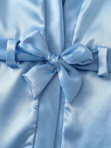 Newborn Baby Dressing Gown With Ruffles In Solid Silk Fabric, Soft Solid Tie Cute And Comfortable In Summer 2026 New Baby Set - Blue - View 5