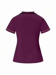 TaskEZ Scrubs Set: V-Neck Short Sleeve Top & Pants Scrub Uniform For Healthcare Workers - Red Violet - View 7