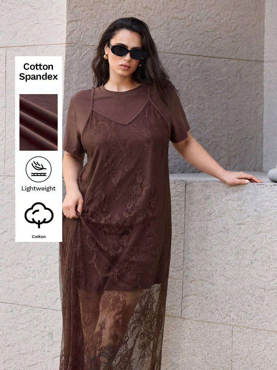 Maija Đầm hai dây ren màu nâu gợi cảm mới nhất mùa xuân 2026, thiết kế có thể tháo rời để tạo kiểu đa năng, phù hợp cho trang phục hàng ngày, thanh lịch hiện đại, lãng mạn thành thị, tối giản tinh tế, phong cách Y2K, lễ hội nhạc đồng quê, cổ điển, Hàn Quốc, đi máy bay, dạo phố, nhà thờ, dự đám cưới, sinh nhật, công sở thường ngày, hẹn hò, tiệc tùng, đi chơi, trang phục sân bay. - màu nâu - Xem 1