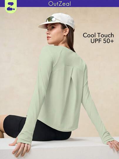 OutZeal Women Outdoor Tee Workout Gym Top UV Protection Cool Touch Long Sleeve Cross-Over Pleat With Thumbhole