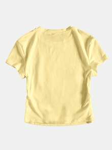 StreetHx 女士夏季露脐短袖T恤，海洋生物海星贝壳牡蛎Y2K露脐短袖白色婴儿T恤 - 黃色 - 查看 2