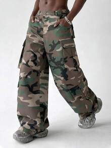 PAVTROS Men's Camouflage Cargo Pants, Military Green Camo Tactical Trousers, Multi-Pocket Fashionable Casual Pants - Army Green - View 3