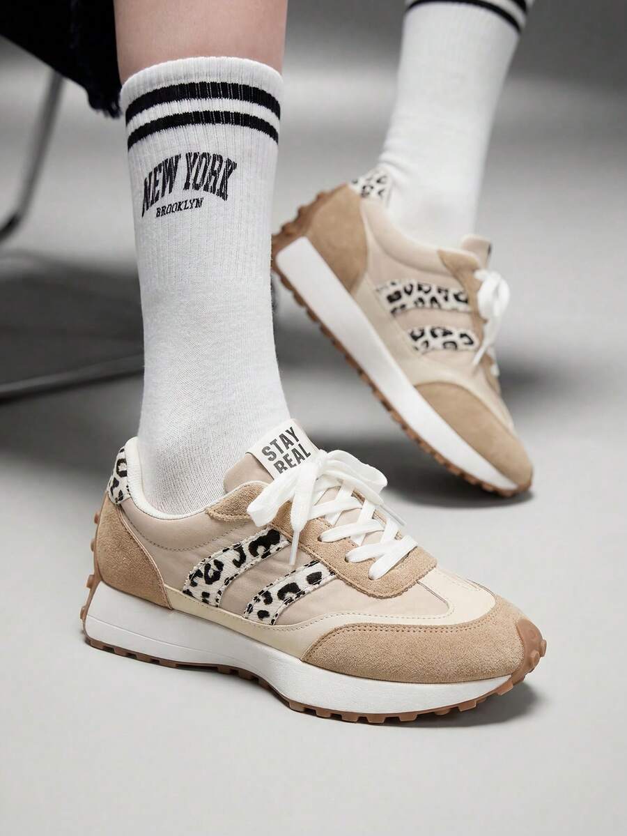 Women's Stylish Black Sneakers - Fashionable & Comfortable Daily Casual Shoes - Beige - View 1