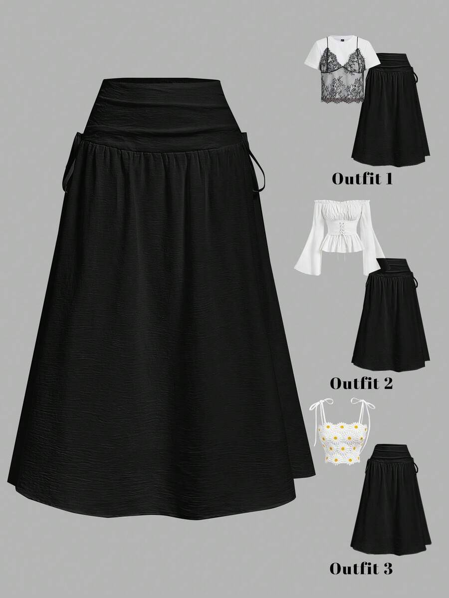 SHEIN MOD Women's Casual Versatile Solid Color Skirt - Black - View 1
