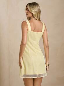 Enchnt 女士休闲纯色花卉刺绣无袖连衣裙，夏季 - 黃色 - 查看 7