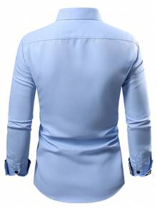 Manfinity Mode Men's Single-Breasted Casual Versatile Commuting Long Sleeve Shirt - Blue - View 2
