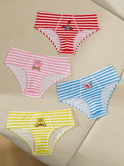 SpongeBob SquarePants | SHEIN 男童条纹卡通印花休闲日常内裤
