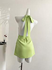 Sweetra European And American Style Solid Color Halter Neck Dress, New Summer Sexy Backless Slim Fit Dress - Green - View 2