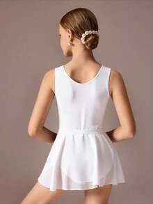 Tween Girls Ballet Leotard & Skirt Set, White Sleeveless High Stretch Leotard With Pleated Bust Design Paired With Soft Chiffon Skirt - White - View 4