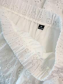 GlowEve CURVE Plus Size Women's Casual Solid Color Hollow Out Embroidery Shirt And Shorts 2-Piece Set, Spring/Summer - White - View 6