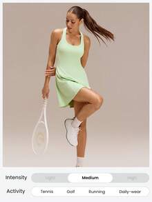 GLOWMODE FeatherFit™-Air Peekaboo Mini Dress With Built-In Shorts Pocket Square Neck Anti-Slip Crisscross Quick Dry Moisture Wicking Spring - Hunter Green - View 7