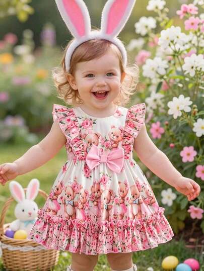 SHEIN This Single-Piece Baby Girls Casual, Simple, And Cute Sleeveless Dress With An All-Over Adorable Print Is Perfect For Birthday Parties, Evening Events, Performances, Weddings, Baptisms, Opening Ceremonies, Everyday Wear, School, Outings, And Autumn/Winter Seasons. Cute Baby Dress Outfit Baby Girl Tea Party Dress Baby Girl Vintage Floral Outfit Baby Girl Floral Dress Toddler Floral Dress