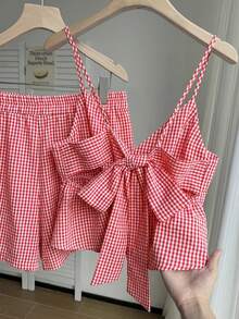 Comfortcana Red & White Plaid Camisole & Shorts Set, Plus Size - Red and White - View 4