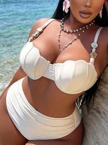 Swim Vcay Plus Size 2 Pieces Swimwear With Adjustable Shoulder Straps - White - View 6