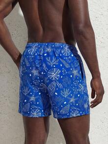 Surfspeed Pantalones cortos de playa casuales con cordón y estampado total para hombres - Azul - Ver 2