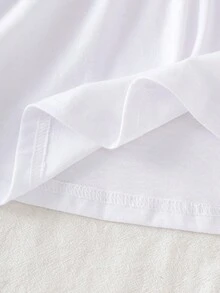SHEIN 女婴白色休闲连衣裙，罗纹领口和袖口，适合休闲、户外、运动、派对等场合穿着。 - 藍色 - 查看 3