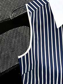 Summer New Women Sleeveless Shirt, Classic Striped Print Pattern Design, Elegant Vibe, Outdoor Chic Style, Fashionable - White - View 4
