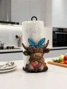 10.6-Inch Cast Iron Highland Bull-Shaped Tissue Holder - No Drilling Required, Surface Mounting, Suitable For Holiday Decoration, Kitchen, Bathroom And Parties. With A Sturdy Iron Structure, It Is Ideal For Celebration Events And Gift Decoration. - Blue - View 10