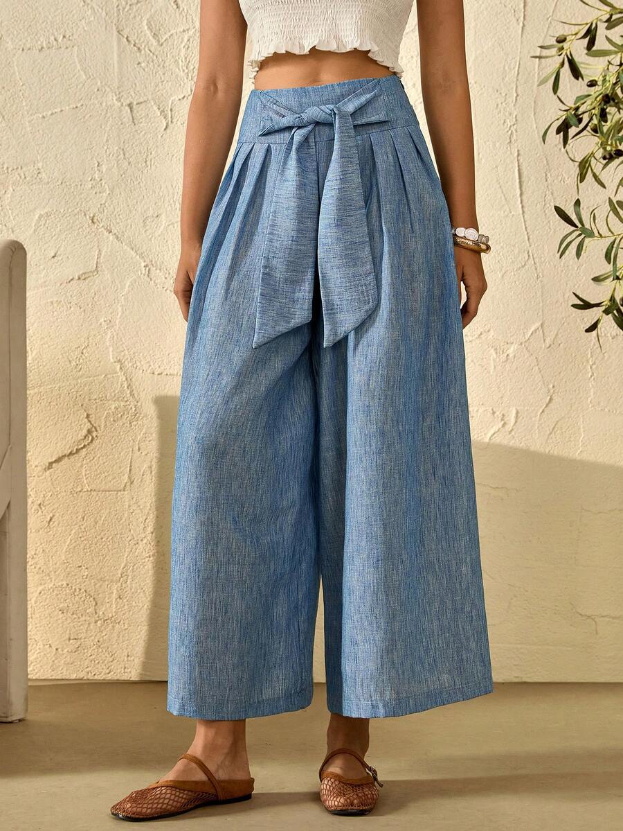 Bóhologie Pantalones rectos de tiro alto con aspecto de mezclilla vintage, de tela sintética - Azul - Ver 1