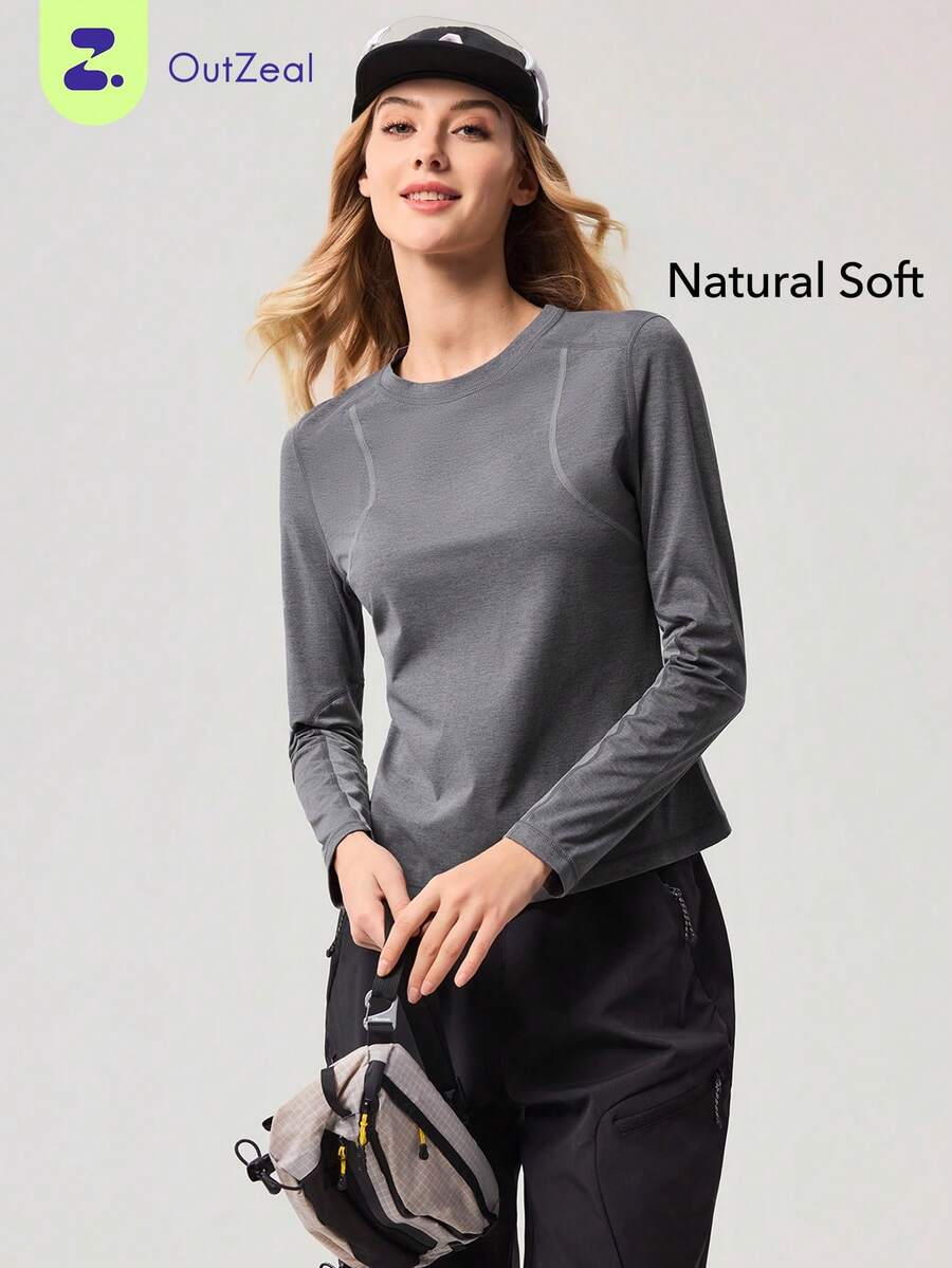 OutZeal Áo thun nữ ngoài trời, chất liệu mềm mại, co giãn, tay dài, ôm sát, thích hợp cho tập luyện thể thao ngoài trời. - Xám - Xem 1