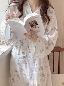 1pc Women's Bathrobe, Long Sleeve Robe,Kimono Robe, Sleepwear, Minimalist European Style Long Sleeve, Lightweight Solid Color Loungewear,Lightweight Bathrobe/Loungewear For Spring/Autumn, Petite To Plus Size - Multicolor - View 2