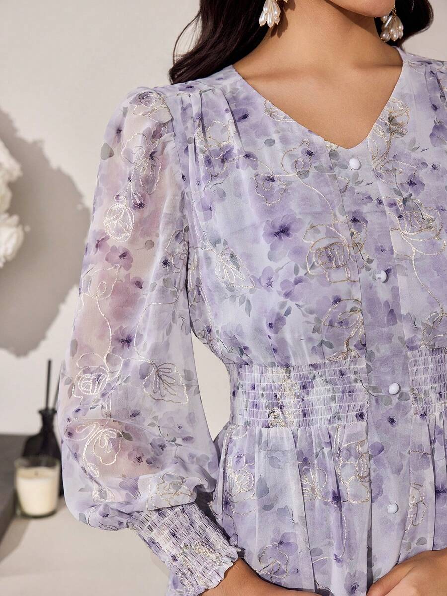Modelyn Vestido floral bordado romántico y de moda para mujeres - Púrpura malva - Ver 1